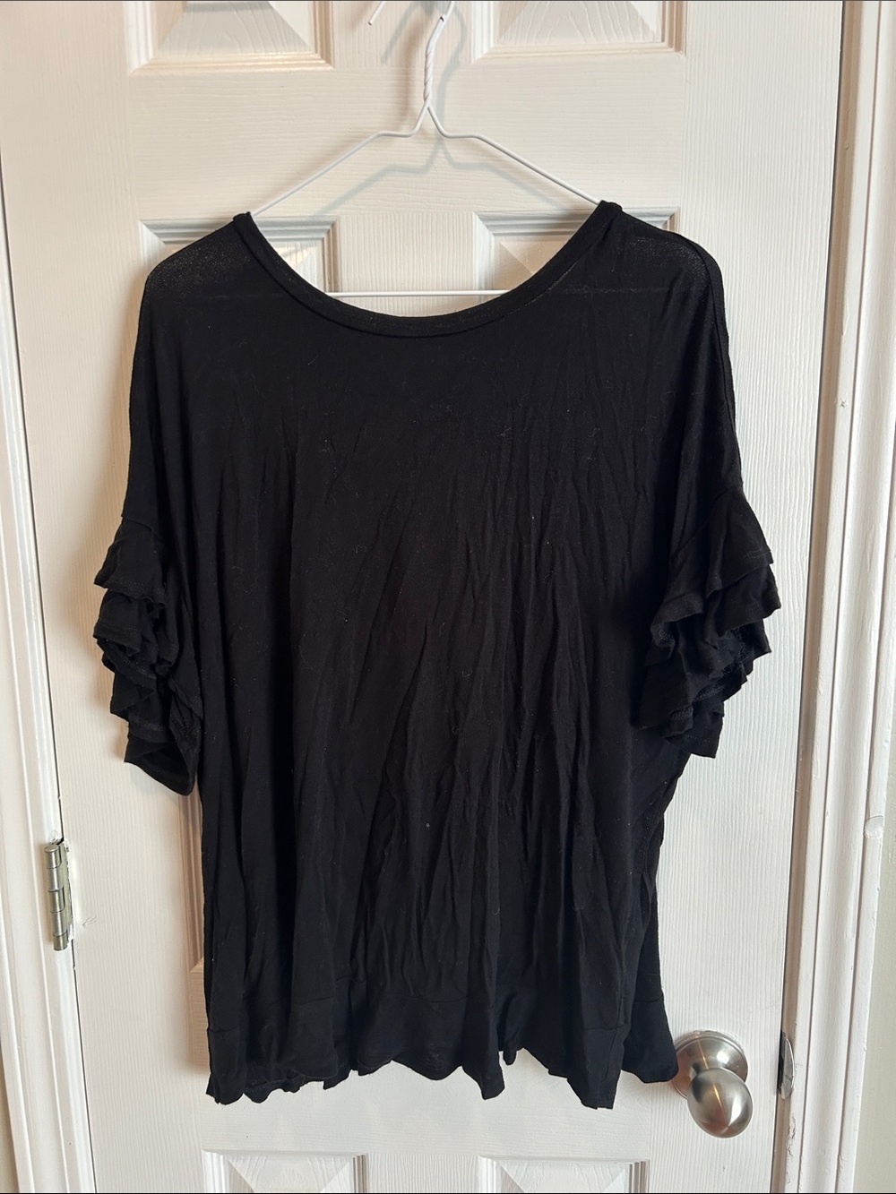 new directions Black Short Sleeve Top with Ruffle Sleeves